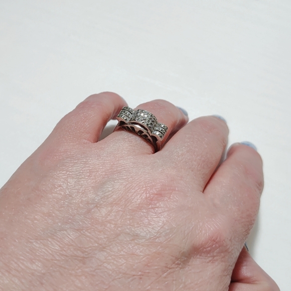Art Deco German 935 Silver Marcasite Cocktail Ring Size 7 - Picture 16 of 17